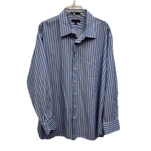 John W Nordstrom Shirt Men 18.5X35 Blue Striped Egyptian Cotton Buttons Italy